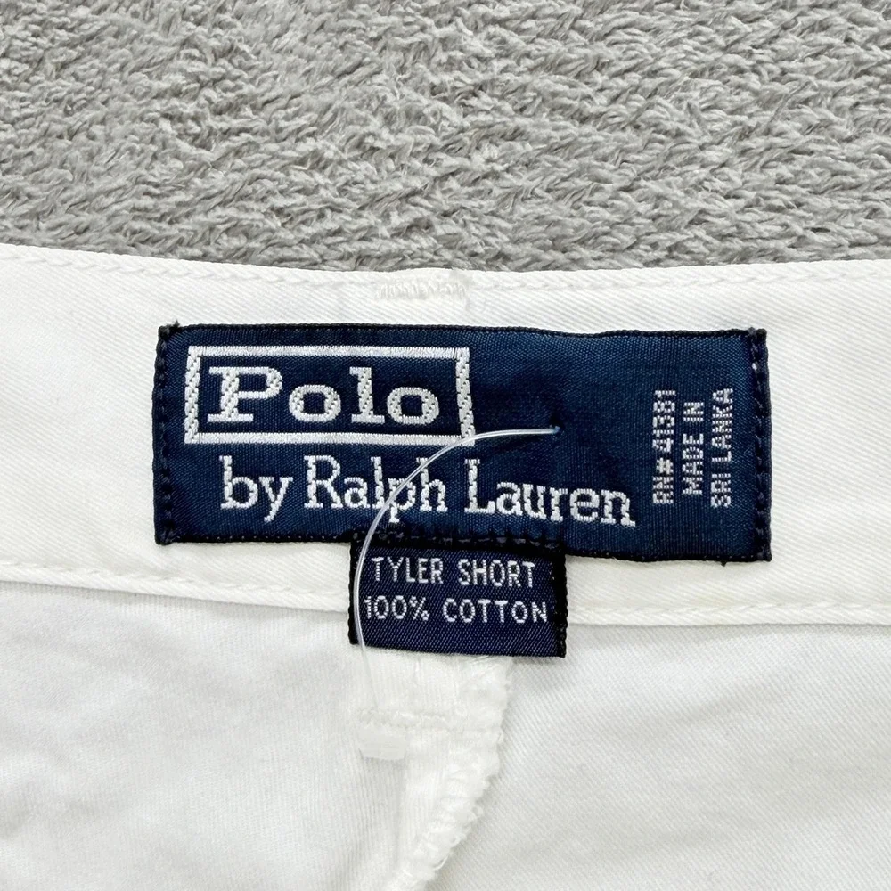 Polo Ralph Lauren Shorts Mens 38 White Chino Pleated Tyler Pockets